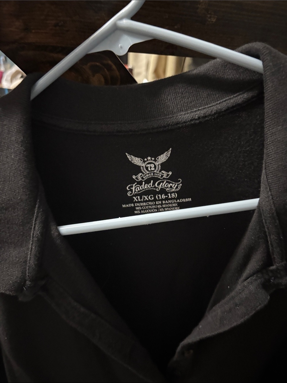 Faded Glory Black Button-Down Shirt with Polo Collar